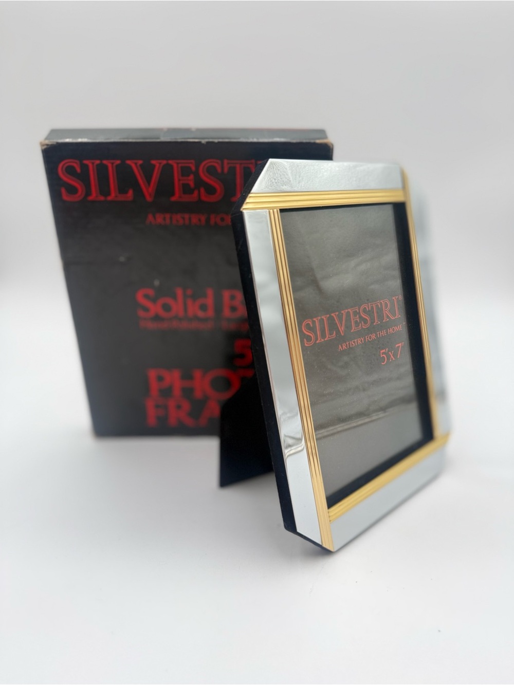Silvestri Silver & Brass Picture Frame 5x7 Vintage NOB - Picture 2 of 7